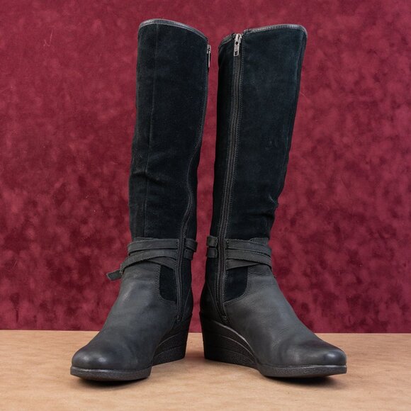 UGG Women Lesley Black Waterproof Suede Wedge Knee Boots sz 6 - Picture 4 of 8